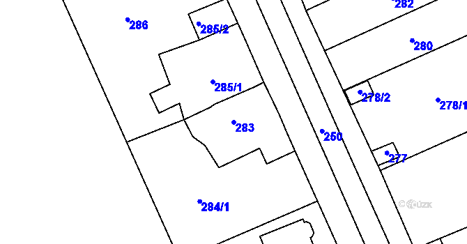 Parcela st. 283 v KÚ Těchov, Katastrální mapa