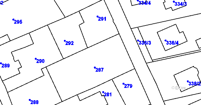 Parcela st. 287 v KÚ Těchov, Katastrální mapa