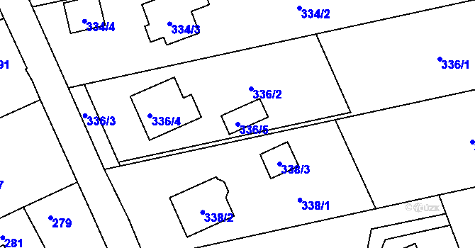 Parcela st. 336/5 v KÚ Těchov, Katastrální mapa