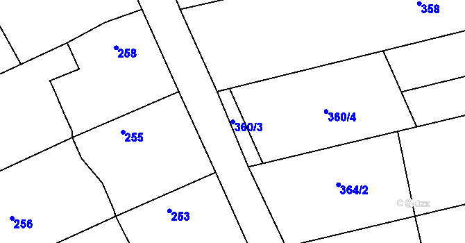 Parcela st. 360/3 v KÚ Těchov, Katastrální mapa