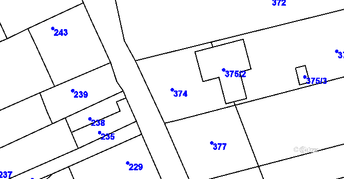 Parcela st. 374 v KÚ Těchov, Katastrální mapa