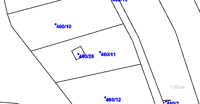 Parcela st. 460/11 v KÚ Těchov, Katastrální mapa