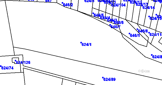 Parcela st. 624/1 v KÚ Těchov, Katastrální mapa