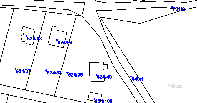 Parcela st. 624/41 v KÚ Těchov, Katastrální mapa