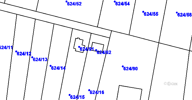 Parcela st. 624/62 v KÚ Těchov, Katastrální mapa