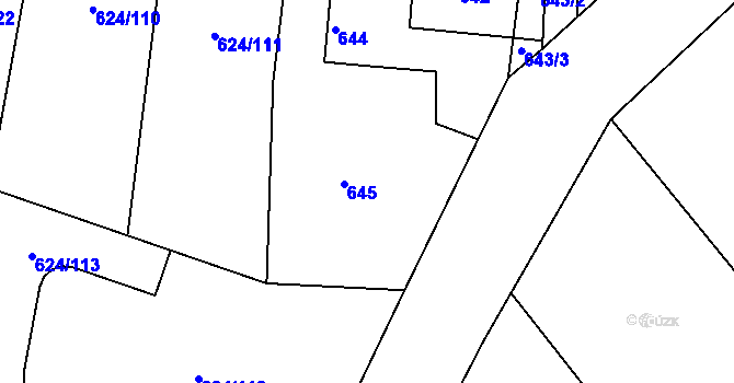 Parcela st. 645 v KÚ Těchov, Katastrální mapa