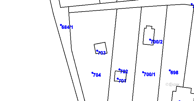 Parcela st. 703 v KÚ Těchov, Katastrální mapa
