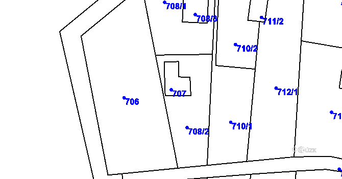 Parcela st. 707 v KÚ Těchov, Katastrální mapa