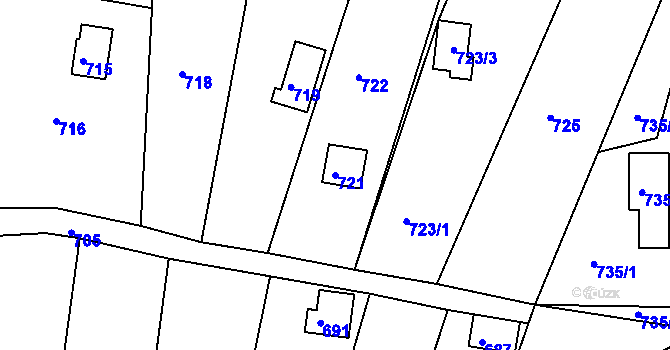 Parcela st. 721 v KÚ Těchov, Katastrální mapa