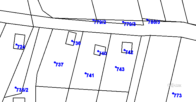 Parcela st. 740 v KÚ Těchov, Katastrální mapa