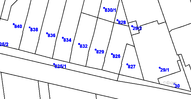 Parcela st. 829 v KÚ Těchov, Katastrální mapa