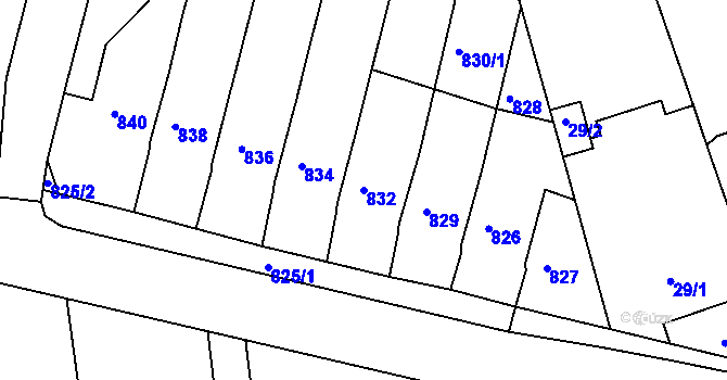 Parcela st. 832 v KÚ Těchov, Katastrální mapa