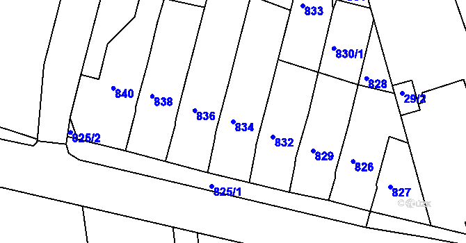 Parcela st. 834 v KÚ Těchov, Katastrální mapa