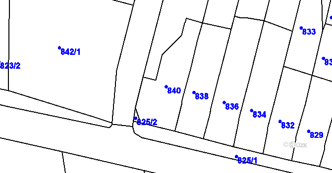 Parcela st. 840 v KÚ Těchov, Katastrální mapa