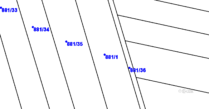 Parcela st. 881/1 v KÚ Těchov, Katastrální mapa