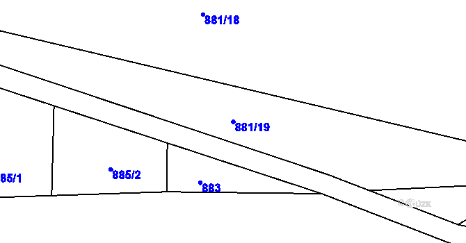 Parcela st. 881/19 v KÚ Těchov, Katastrální mapa