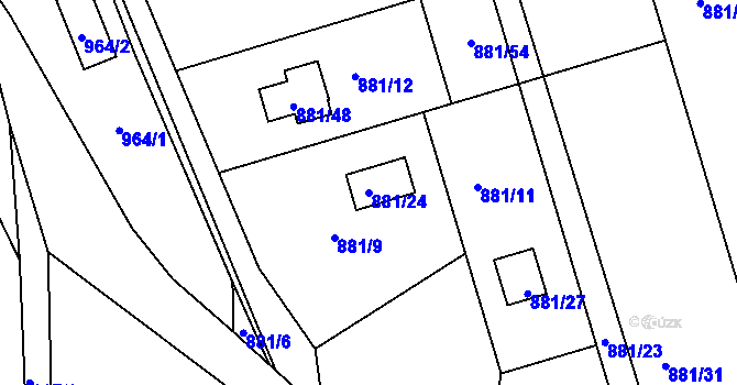 Parcela st. 881/24 v KÚ Těchov, Katastrální mapa