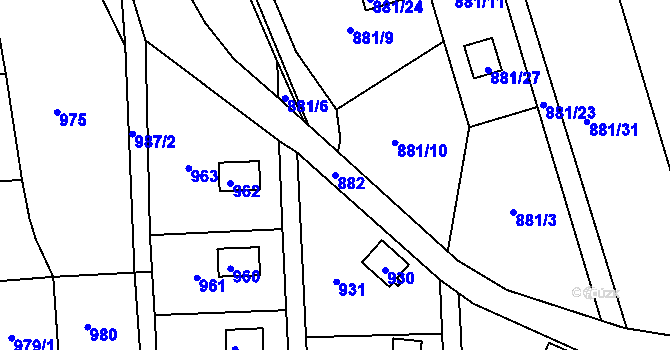 Parcela st. 882 v KÚ Těchov, Katastrální mapa