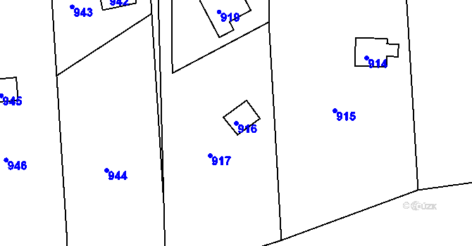 Parcela st. 916 v KÚ Těchov, Katastrální mapa