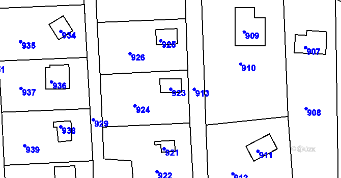 Parcela st. 923 v KÚ Těchov, Katastrální mapa