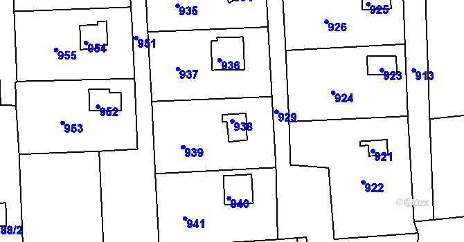 Parcela st. 938 v KÚ Těchov, Katastrální mapa