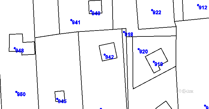 Parcela st. 942 v KÚ Těchov, Katastrální mapa