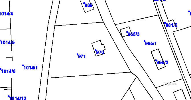 Parcela st. 970 v KÚ Těchov, Katastrální mapa