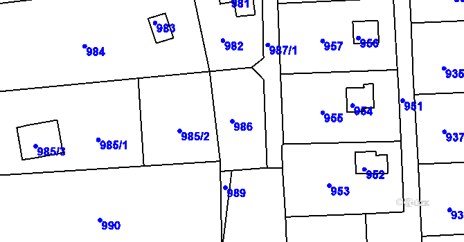 Parcela st. 986 v KÚ Těchov, Katastrální mapa