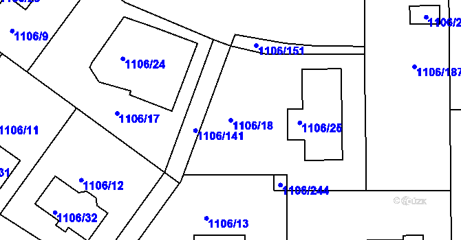 Parcela st. 1106/18 v KÚ Těchov, Katastrální mapa