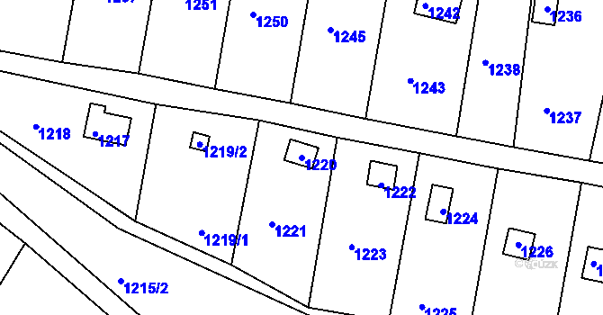 Parcela st. 1220 v KÚ Těchov, Katastrální mapa