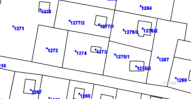 Parcela st. 1273 v KÚ Těchov, Katastrální mapa