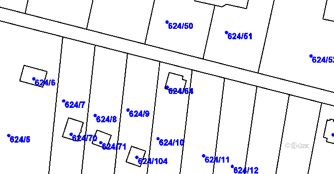Parcela st. 624/64 v KÚ Těchov, Katastrální mapa