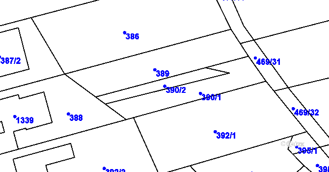 Parcela st. 390/2 v KÚ Těchov, Katastrální mapa