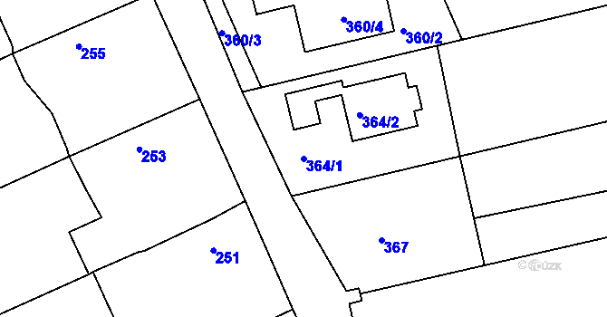 Parcela st. 364/1 v KÚ Těchov, Katastrální mapa