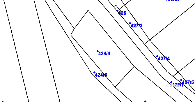 Parcela st. 424/4 v KÚ Těchov, Katastrální mapa