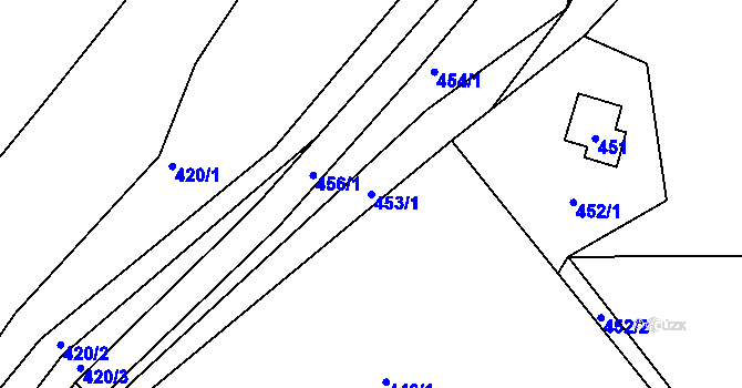 Parcela st. 453/1 v KÚ Těchov, Katastrální mapa