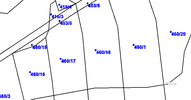Parcela st. 460/18 v KÚ Těchov, Katastrální mapa