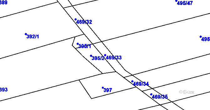 Parcela st. 469/33 v KÚ Těchov, Katastrální mapa