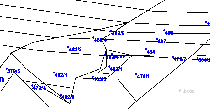 Parcela st. 483/4 v KÚ Těchov, Katastrální mapa