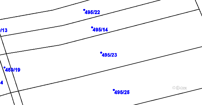 Parcela st. 495/23 v KÚ Těchov, Katastrální mapa