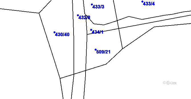 Parcela st. 509/21 v KÚ Těchov, Katastrální mapa
