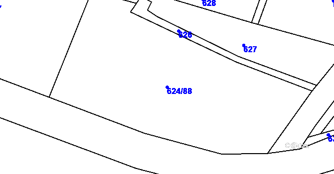 Parcela st. 624/88 v KÚ Těchov, Katastrální mapa