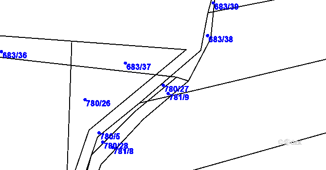 Parcela st. 780/27 v KÚ Těchov, Katastrální mapa