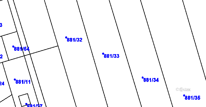 Parcela st. 881/33 v KÚ Těchov, Katastrální mapa
