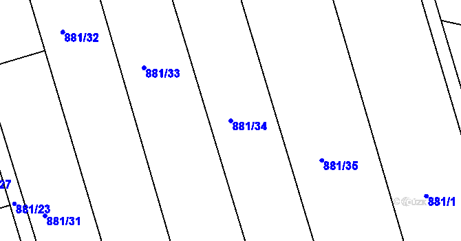 Parcela st. 881/34 v KÚ Těchov, Katastrální mapa