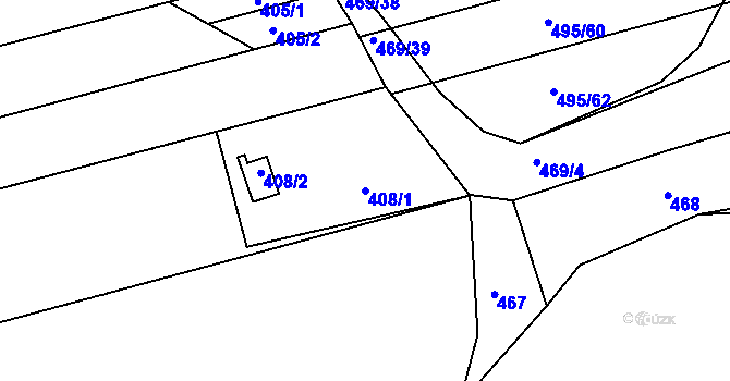 Parcela st. 408/1 v KÚ Těchov, Katastrální mapa