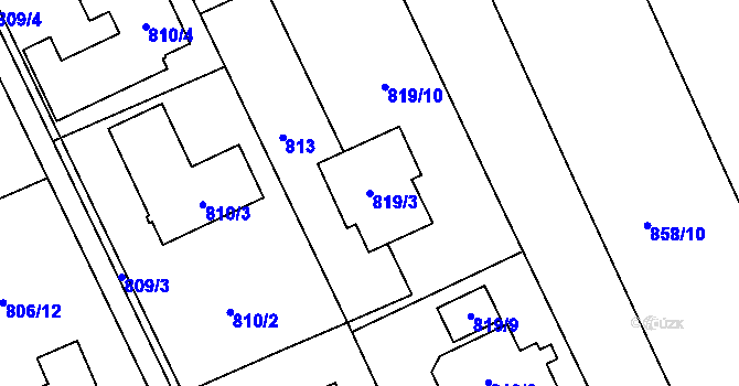 Parcela st. 819/3 v KÚ Těchov, Katastrální mapa