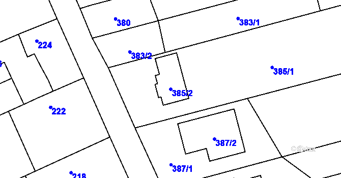 Parcela st. 385/2 v KÚ Těchov, Katastrální mapa