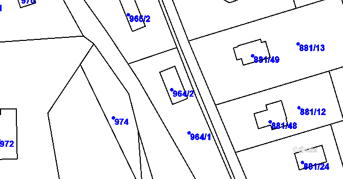 Parcela st. 964/2 v KÚ Těchov, Katastrální mapa