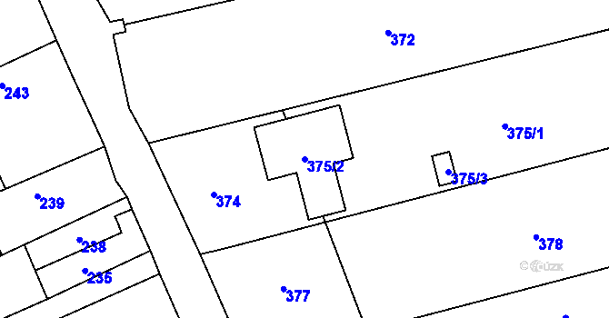Parcela st. 375/2 v KÚ Těchov, Katastrální mapa